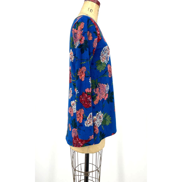 Lularoe Lynnae Blue Floral Scoop Neck Long Sleeve Top Blouse Small - Picture 2 of 8